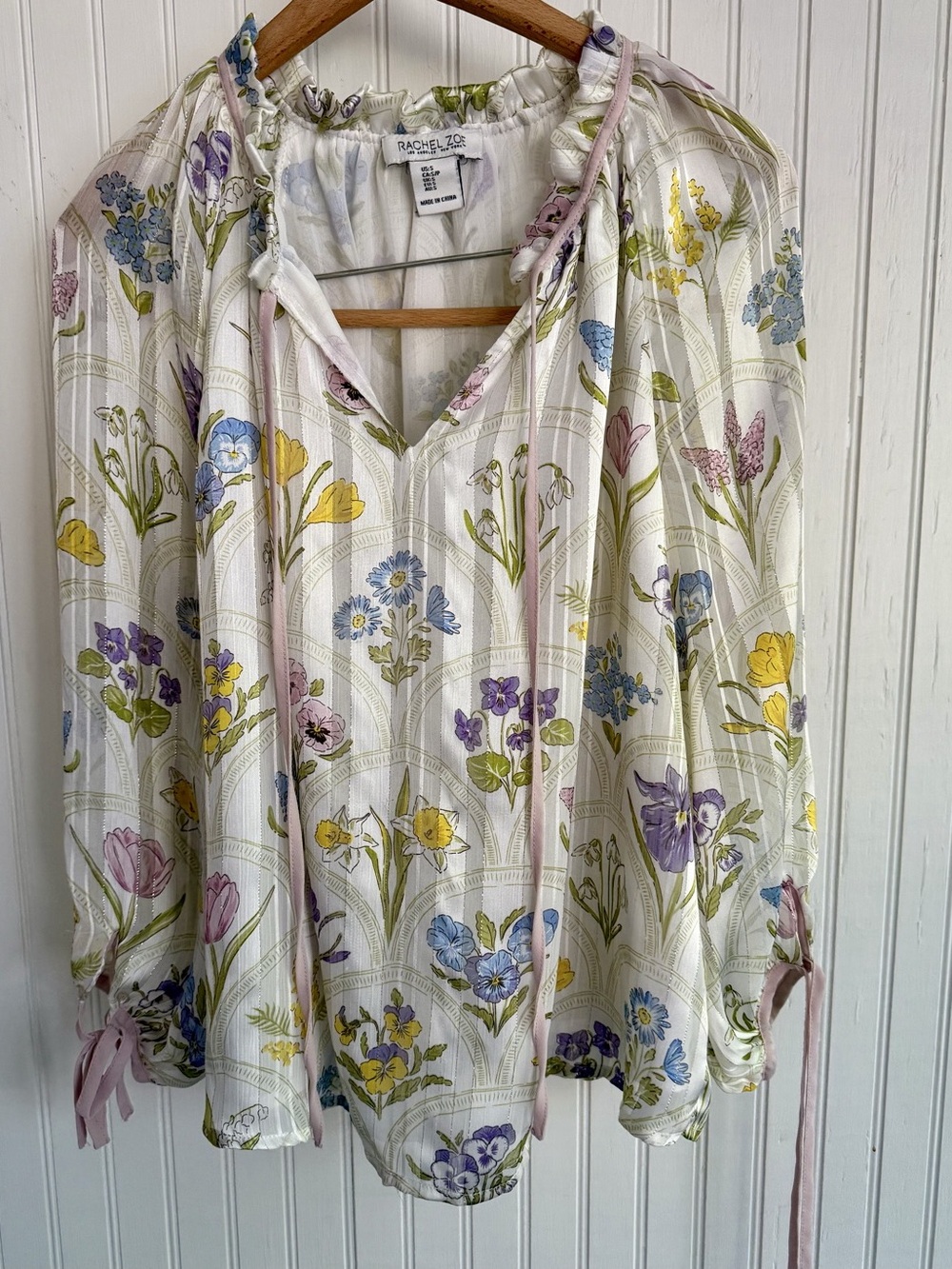 Rachel Zoe Floral Blouse in White & Multicolor Size Small Like New